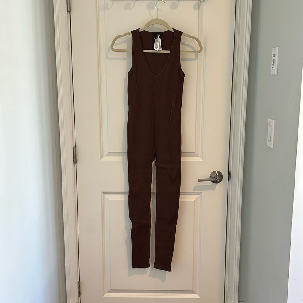 Brown Ribbed Jumpsuit